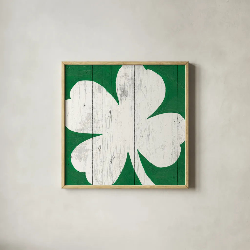 Luck of the Irish I by Wild Apple Portfolio. Shown in a natural wood glass frame for a timeless modern aesthetic. Available as an archival giclee rolled canvas, fine art paper, or poster print. SKU 49953a.