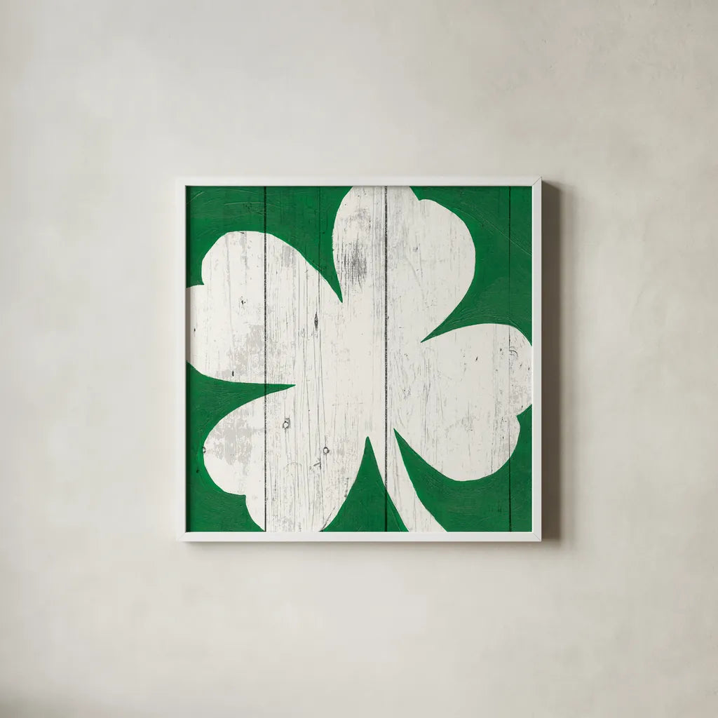 Luck of the Irish I by Wild Apple Portfolio. Shown in a crisp white glass frame for a clean and minimalist style. Available as an archival giclee rolled canvas, fine art paper, or poster print. SKU 49953a.