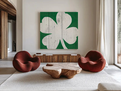Luck of the Irish I by Wild Apple Portfolio. Shown as extra-large giant wall art in a modern living room. Available as an archival giclee rolled canvas, fine art paper, or poster print. SKU 49953a.