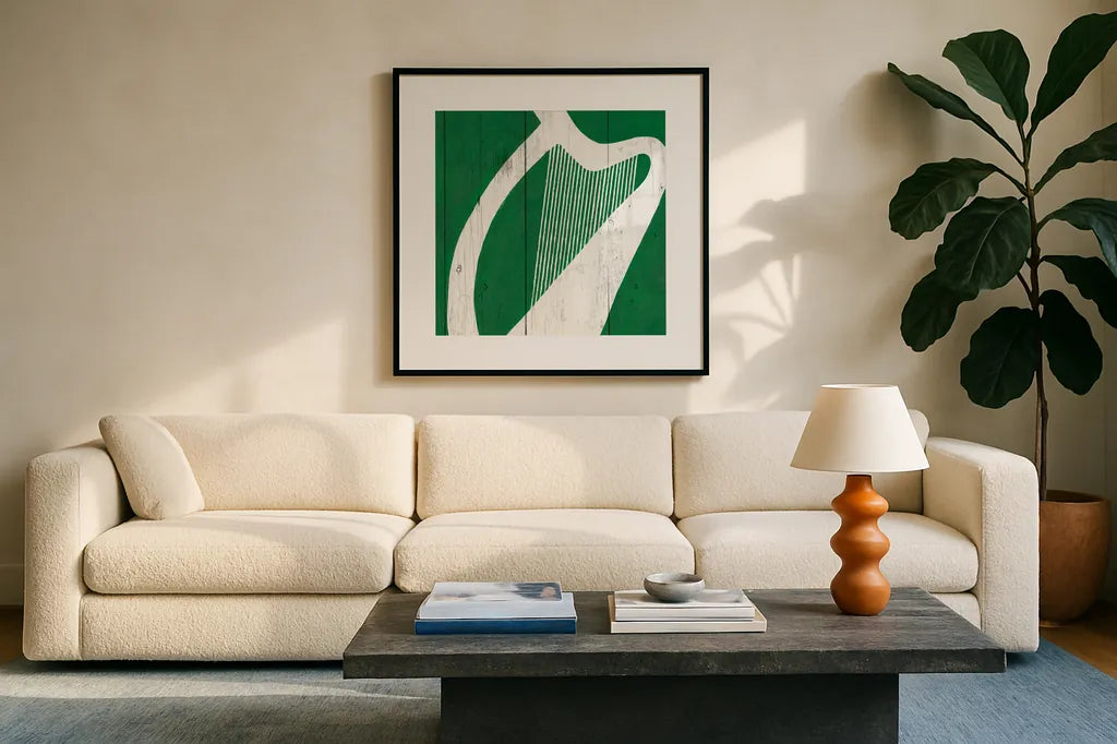 Luck of the Irish III by Wild Apple Portfolio. Displayed in a glass frame with matte in a clean modern living room. Available as an archival giclee rolled canvas, fine art paper, or poster print. SKU 49955a.