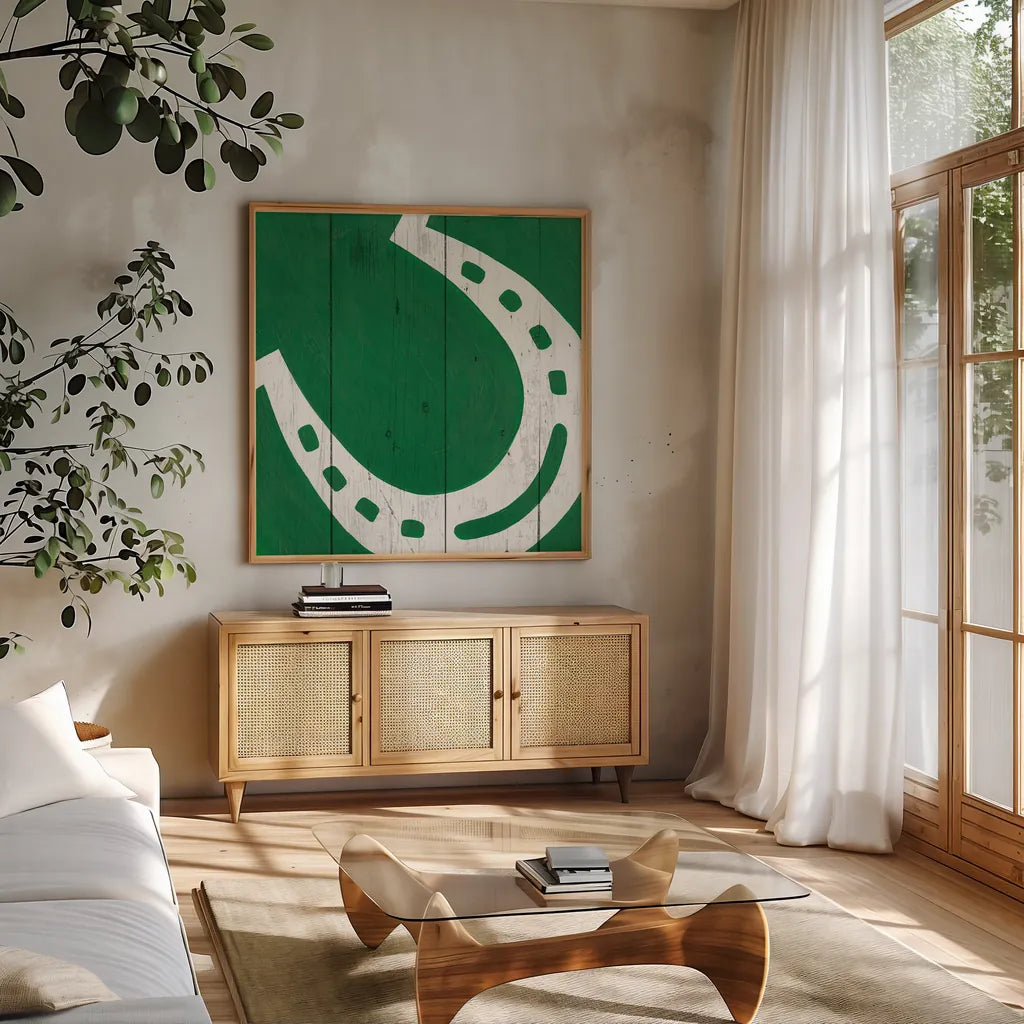 Luck of the Irish IV by Wild Apple Portfolio. Shown in a natural wood frame in a cozy modern living room. Available as an archival giclee rolled canvas, fine art paper, or poster print. SKU 49956a.