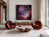 Magellanic Cloud Galaxy by Wild Apple Portfolio. Shown as extra-large giant wall art in a modern living room. Available as an archival giclee rolled canvas, fine art paper, or poster print. SKU 89316a.