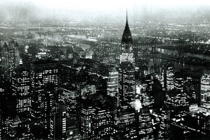 Manhattan at Night Rich Black by Wild Apple Portfolio. SKU 64605i. Archival Giclee Fine art print for wall decor.
