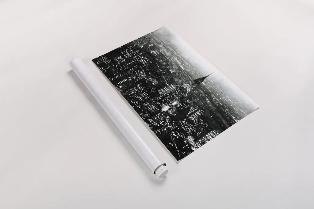 Manhattan at Night Rich Black by Wild Apple Portfolio. shown as a rolled paper print. Available as archival giclee rolled canvas, fine art paper, or poster print. SKU 64605i.