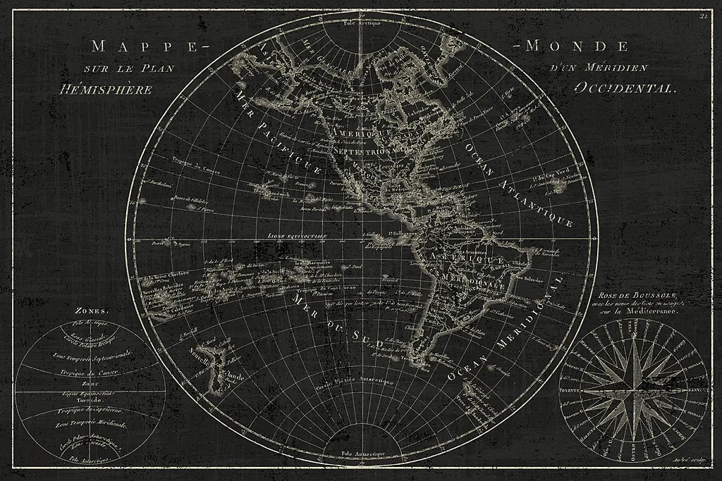 Mappemonde Etching by Wild Apple Portfolio. SKU 14536i. Archival Giclee Fine art print for wall decor.