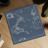 Mar del Nort Blueprint by Wild Apple Portfolio. Shown as a detailed flat fine art print, highlighting archival giclee quality. Available as an archival giclee rolled canvas, fine art paper, or poster print. SKU 41774a.