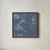 Mar del Nort Blueprint by Wild Apple Portfolio. Shown in a sleek black glass frame for a contemporary gallery look. Available as an archival giclee rolled canvas, fine art paper, or poster print. SKU 41774a.