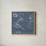 Mar del Nort Blueprint by Wild Apple Portfolio. Shown in a natural wood glass frame for a timeless modern aesthetic. Available as an archival giclee rolled canvas, fine art paper, or poster print. SKU 41774a.