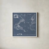 Mar del Nort Blueprint by Wild Apple Portfolio. Shown in a crisp white glass frame for a clean and minimalist style. Available as an archival giclee rolled canvas, fine art paper, or poster print. SKU 41774a.