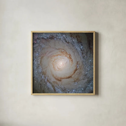 Messier Galaxy by Wild Apple Portfolio. Shown in a natural wood glass frame for a timeless modern aesthetic. Available as an archival giclee rolled canvas, fine art paper, or poster print. SKU 89317a.