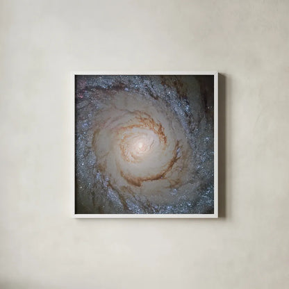Messier Galaxy by Wild Apple Portfolio. Shown in a crisp white glass frame for a clean and minimalist style. Available as an archival giclee rolled canvas, fine art paper, or poster print. SKU 89317a.