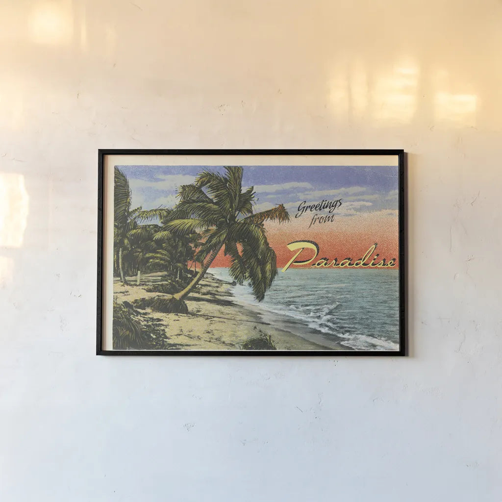 Miami Beach Palms by Wild Apple Portfolio. shown as a paper print in a black flame. Available as a archival giclee rolled canvas, fine art paper, or poster print. SKU 54512i.