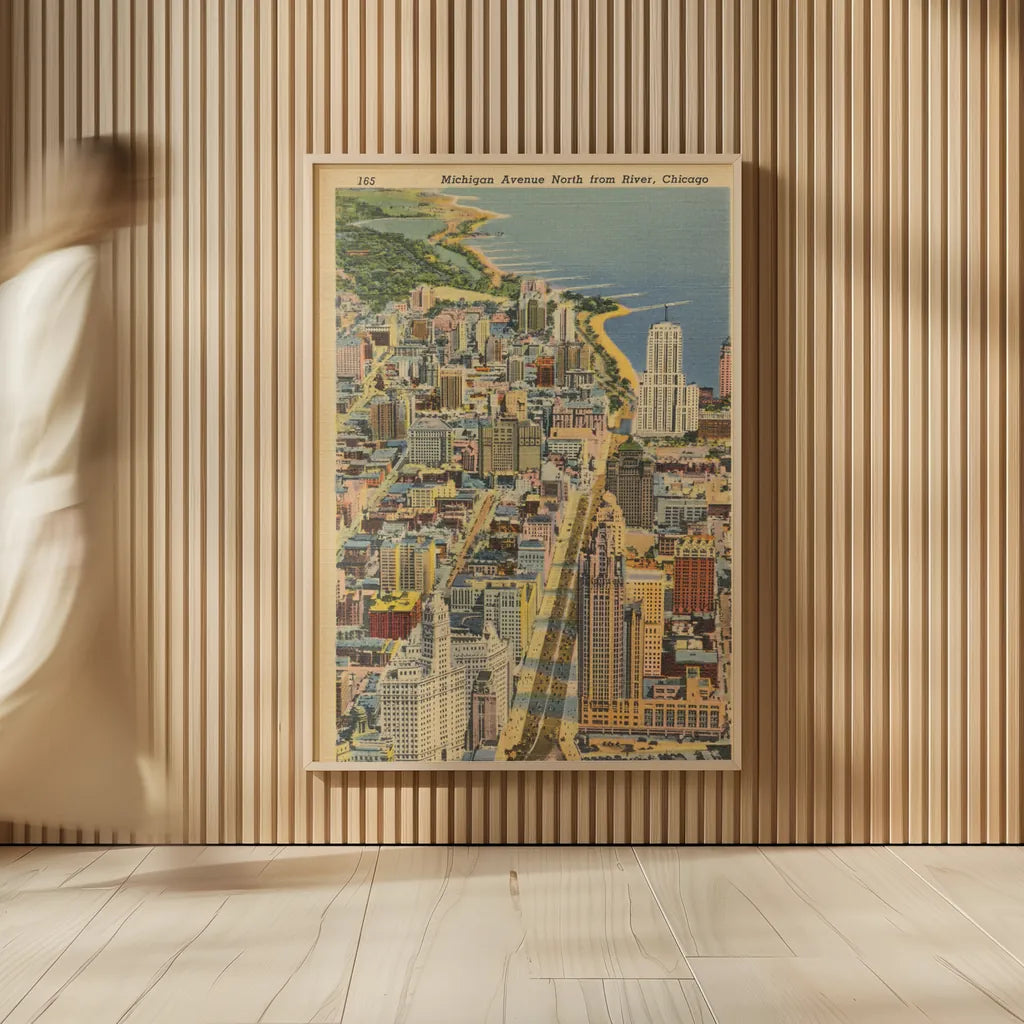Michigan Avenue North from River Chicago by Wild Apple Portfolio. shown as over sized large wall art. Available as an archival giclee rolled canvas, fine art paper, or poster print. SKU 68512h.
