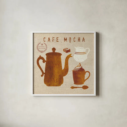 Mocha on Linen by Wild Apple Portfolio. Shown in a crisp white glass frame for a clean and minimalist style. Available as an archival giclee rolled canvas, fine art paper, or poster print. SKU 19782a.