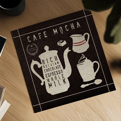 Mocha on Linen Black by Wild Apple Portfolio. Shown as a detailed flat fine art print, highlighting archival giclee quality. Available as an archival giclee rolled canvas, fine art paper, or poster print. SKU 39914a.