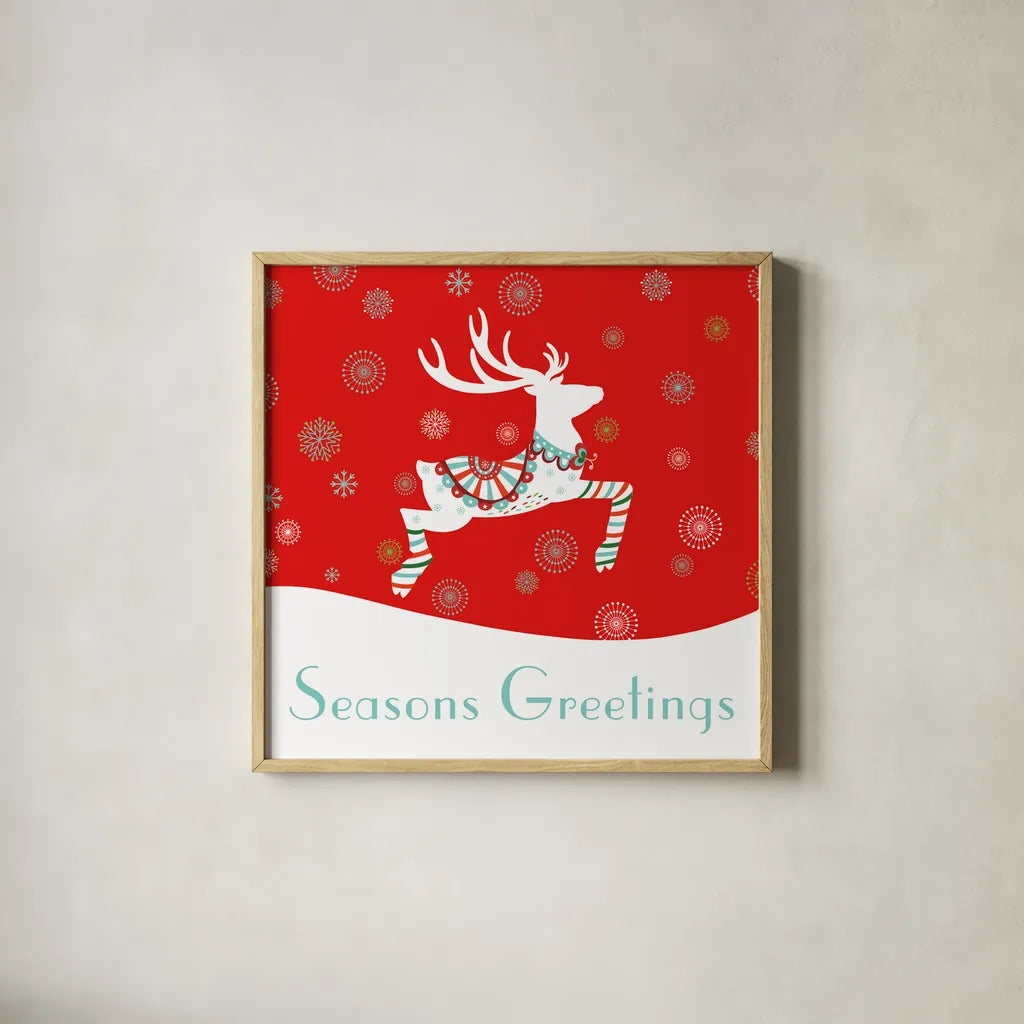 Mod Holiday I by Wild Apple Portfolio. Shown in a natural wood glass frame for a timeless modern aesthetic. Available as an archival giclee rolled canvas, fine art paper, or poster print. SKU 41578a.