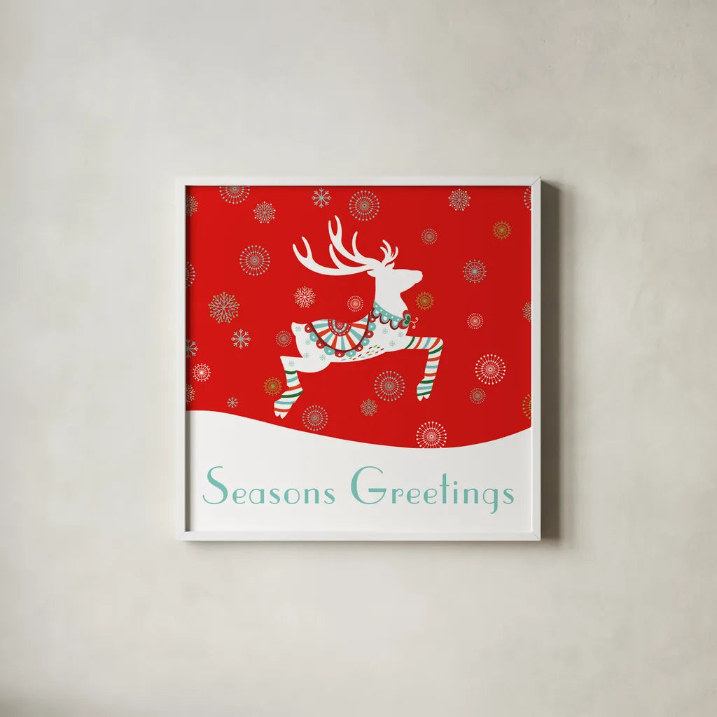 Mod Holiday I by Wild Apple Portfolio. Shown in a crisp white glass frame for a clean and minimalist style. Available as an archival giclee rolled canvas, fine art paper, or poster print. SKU 41578a.