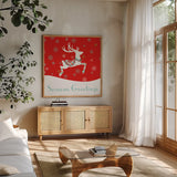 Mod Holiday I by Wild Apple Portfolio. Shown in a natural wood frame in a cozy modern living room. Available as an archival giclee rolled canvas, fine art paper, or poster print. SKU 41578a.
