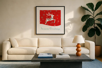 Mod Holiday I by Wild Apple Portfolio. Displayed in a glass frame with matte in a clean modern living room. Available as an archival giclee rolled canvas, fine art paper, or poster print. SKU 41578a.