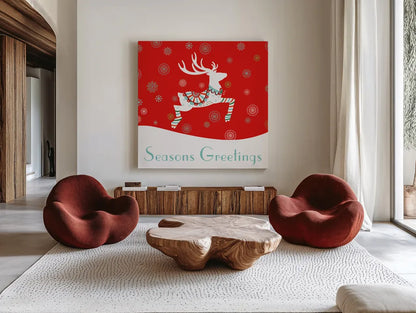 Mod Holiday I by Wild Apple Portfolio. Shown as extra-large giant wall art in a modern living room. Available as an archival giclee rolled canvas, fine art paper, or poster print. SKU 41578a.