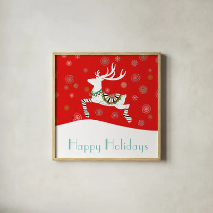 Mod Holiday II by Wild Apple Portfolio. Shown in a natural wood glass frame for a timeless modern aesthetic. Available as an archival giclee rolled canvas, fine art paper, or poster print. SKU 41579a.