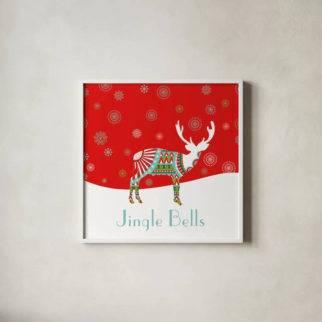 Mod Holiday III by Wild Apple Portfolio. Shown in a crisp white glass frame for a clean and minimalist style. Available as an archival giclee rolled canvas, fine art paper, or poster print. SKU 41580a.