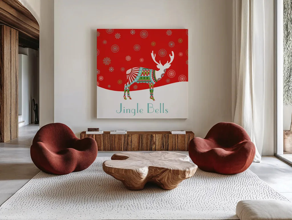 Mod Holiday III by Wild Apple Portfolio. Shown as extra-large giant wall art in a modern living room. Available as an archival giclee rolled canvas, fine art paper, or poster print. SKU 41580a.
