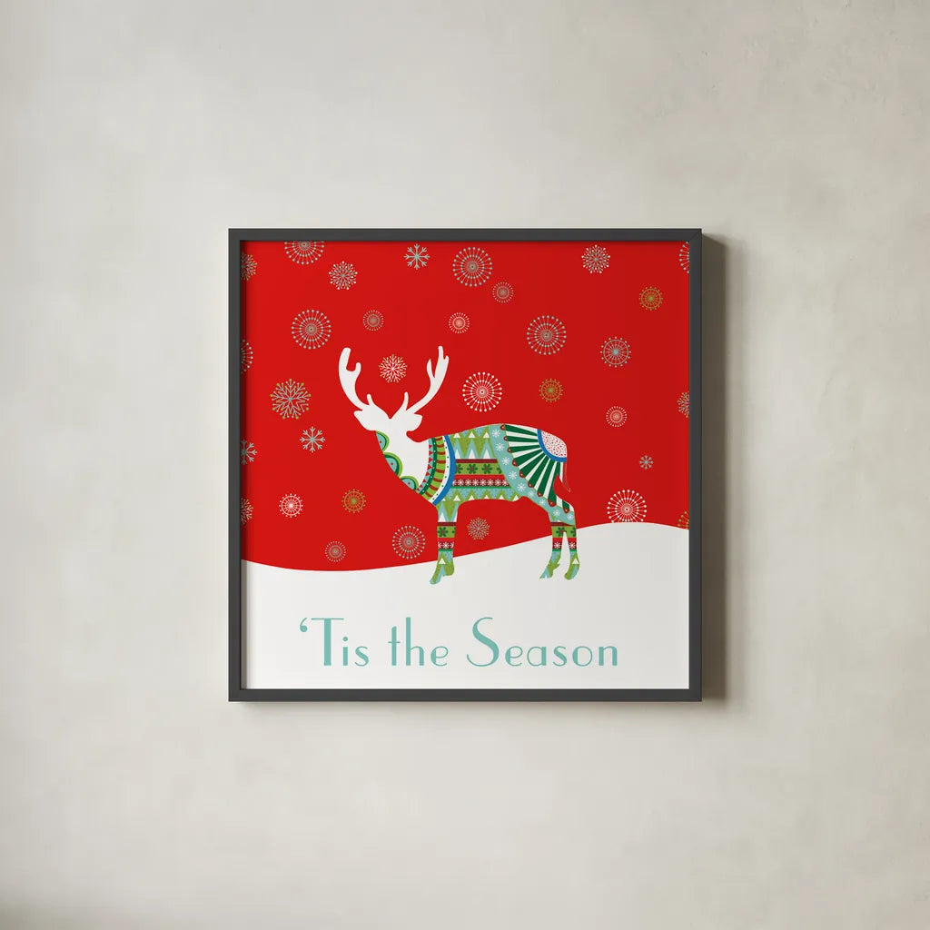 Mod Holiday IV by Wild Apple Portfolio. Shown in a sleek black glass frame for a contemporary gallery look. Available as an archival giclee rolled canvas, fine art paper, or poster print. SKU 41581a.