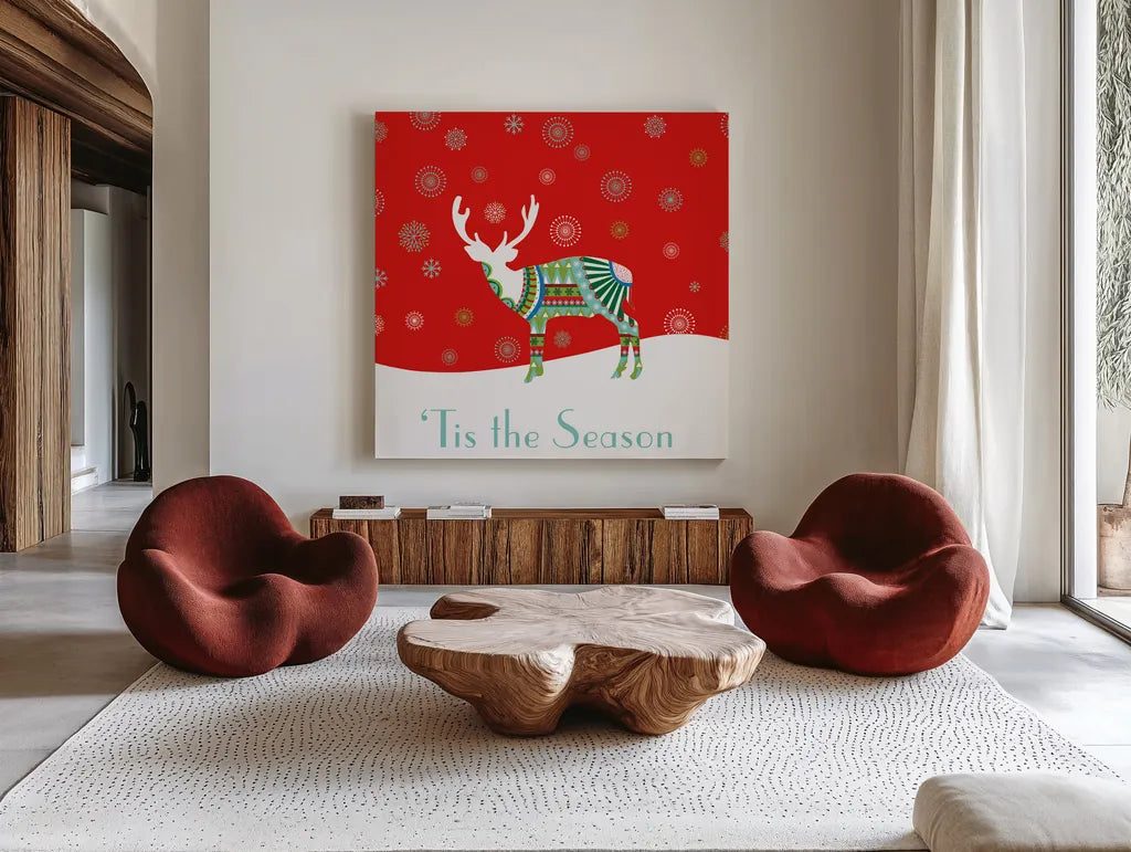 Mod Holiday IV by Wild Apple Portfolio. Shown as extra-large giant wall art in a modern living room. Available as an archival giclee rolled canvas, fine art paper, or poster print. SKU 41581a.