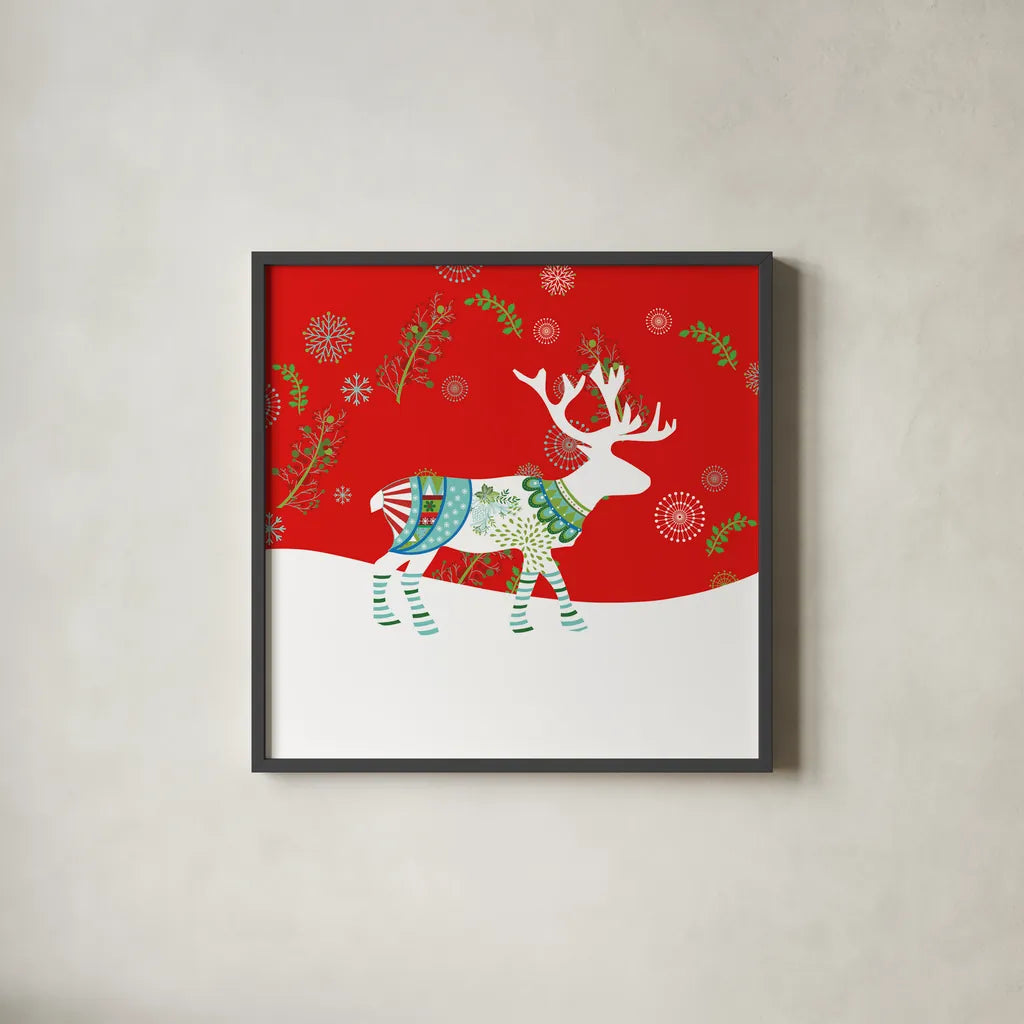 Mod Holiday V by Wild Apple Portfolio. Shown in a sleek black glass frame for a contemporary gallery look. Available as an archival giclee rolled canvas, fine art paper, or poster print. SKU 41582a.