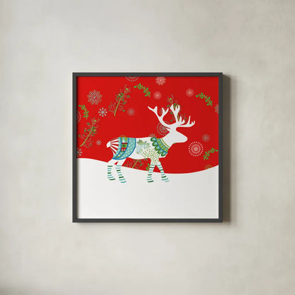 Mod Holiday V by Wild Apple Portfolio. Shown in a sleek black glass frame for a contemporary gallery look. Available as an archival giclee rolled canvas, fine art paper, or poster print. SKU 41582a.