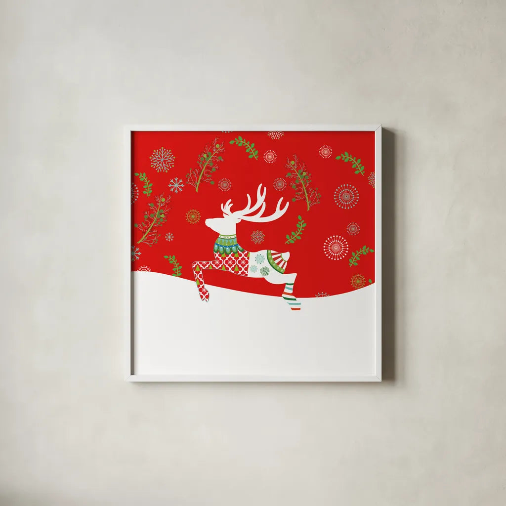 Mod Holiday VI by Wild Apple Portfolio. Shown in a crisp white glass frame for a clean and minimalist style. Available as an archival giclee rolled canvas, fine art paper, or poster print. SKU 41583a.