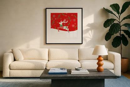 Mod Holiday VI by Wild Apple Portfolio. Displayed in a glass frame with matte in a clean modern living room. Available as an archival giclee rolled canvas, fine art paper, or poster print. SKU 41583a.