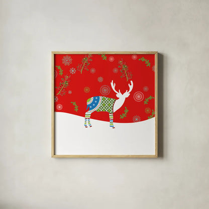 Mod Holiday VII by Wild Apple Portfolio. Shown in a natural wood glass frame for a timeless modern aesthetic. Available as an archival giclee rolled canvas, fine art paper, or poster print. SKU 41584a.