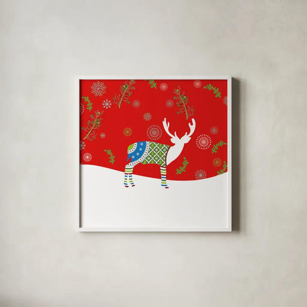 Mod Holiday VII by Wild Apple Portfolio. Shown in a crisp white glass frame for a clean and minimalist style. Available as an archival giclee rolled canvas, fine art paper, or poster print. SKU 41584a.