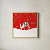 Mod Holiday VIII by Wild Apple Portfolio. Shown in a natural wood glass frame for a timeless modern aesthetic. Available as an archival giclee rolled canvas, fine art paper, or poster print. SKU 41585a.