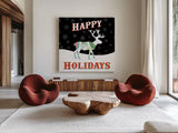 Mod Holiday on Black I by Wild Apple Portfolio. Shown as extra-large giant wall art in a modern living room. Available as an archival giclee rolled canvas, fine art paper, or poster print. SKU 41756a.
