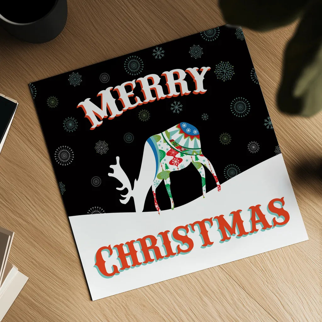 Mod Holiday on Black II by Wild Apple Portfolio. Shown as a detailed flat fine art print, highlighting archival giclee quality. Available as an archival giclee rolled canvas, fine art paper, or poster print. SKU 41757a.