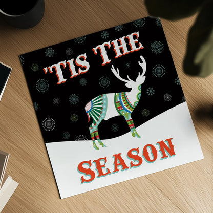 Mod Holiday on Black III by Wild Apple Portfolio. Shown as a detailed flat fine art print, highlighting archival giclee quality. Available as an archival giclee rolled canvas, fine art paper, or poster print. SKU 41758a.