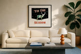 Mod Holiday on Black III by Wild Apple Portfolio. Displayed in a glass frame with matte in a clean modern living room. Available as an archival giclee rolled canvas, fine art paper, or poster print. SKU 41758a.
