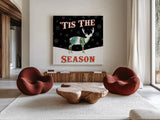Mod Holiday on Black III by Wild Apple Portfolio. Shown as extra-large giant wall art in a modern living room. Available as an archival giclee rolled canvas, fine art paper, or poster print. SKU 41758a.