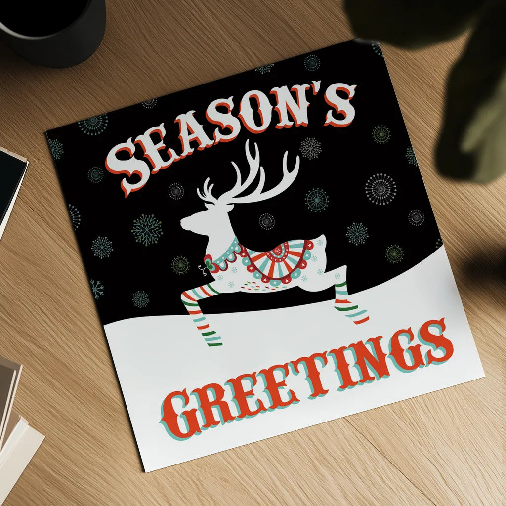 Mod Holiday on Black IV by Wild Apple Portfolio. Shown as a detailed flat fine art print, highlighting archival giclee quality. Available as an archival giclee rolled canvas, fine art paper, or poster print. SKU 41759a.