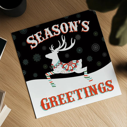 Mod Holiday on Black IV by Wild Apple Portfolio. Shown as a detailed flat fine art print, highlighting archival giclee quality. Available as an archival giclee rolled canvas, fine art paper, or poster print. SKU 41759a.