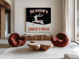 Mod Holiday on Black IV by Wild Apple Portfolio. Shown as extra-large giant wall art in a modern living room. Available as an archival giclee rolled canvas, fine art paper, or poster print. SKU 41759a.
