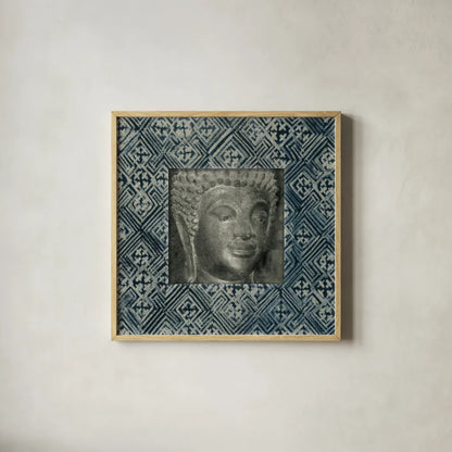 Moment of Zen I Batik by Wild Apple Portfolio. Shown in a natural wood glass frame for a timeless modern aesthetic. Available as an archival giclee rolled canvas, fine art paper, or poster print. SKU 39695a.