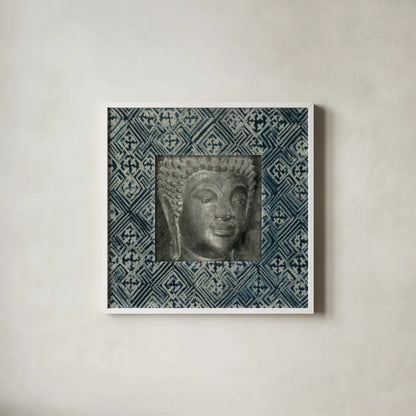 Moment of Zen I Batik by Wild Apple Portfolio. Shown in a crisp white glass frame for a clean and minimalist style. Available as an archival giclee rolled canvas, fine art paper, or poster print. SKU 39695a.