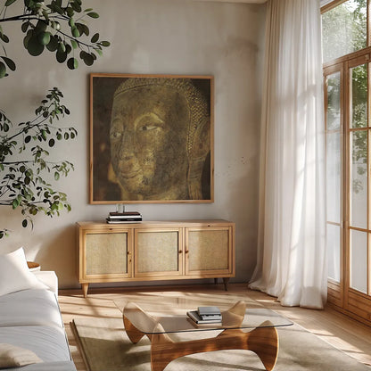 Moment of Zen II by Wild Apple Portfolio. Shown in a natural wood frame in a cozy modern living room. Available as an archival giclee rolled canvas, fine art paper, or poster print. SKU 38987a.