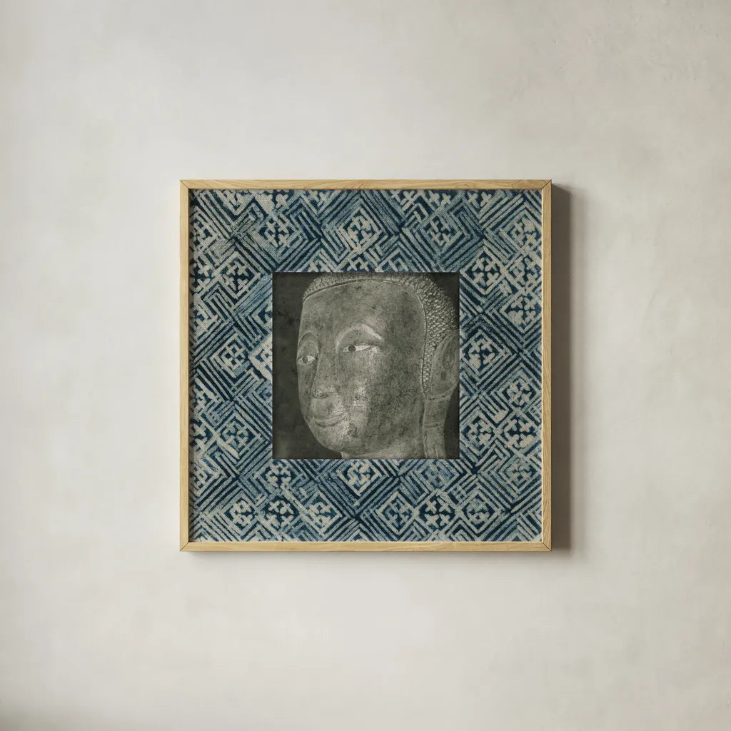 Moment of Zen II Batik by Wild Apple Portfolio. Shown in a natural wood glass frame for a timeless modern aesthetic. Available as an archival giclee rolled canvas, fine art paper, or poster print. SKU 39696a.