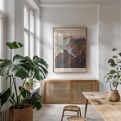 Monet Museum Poster I by Wild Apple Portfolio. shown as a print in a natural wood frame in a dining room. Available as a archival giclee rolled canvas, fine art paper, or poster print. SKU 99972h.