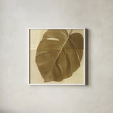 Monstera Leaf I by Wild Apple Portfolio. Shown in a crisp white glass frame for a clean and minimalist style. Available as an archival giclee rolled canvas, fine art paper, or poster print. SKU 37205a.